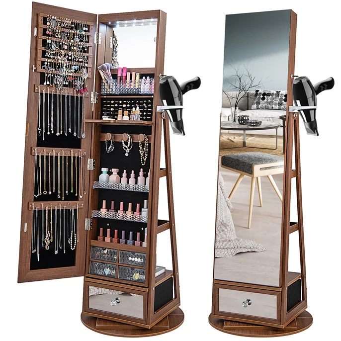 Giantex 360?? Swivel Jewelry Cabinet w/Full-Length Mirror