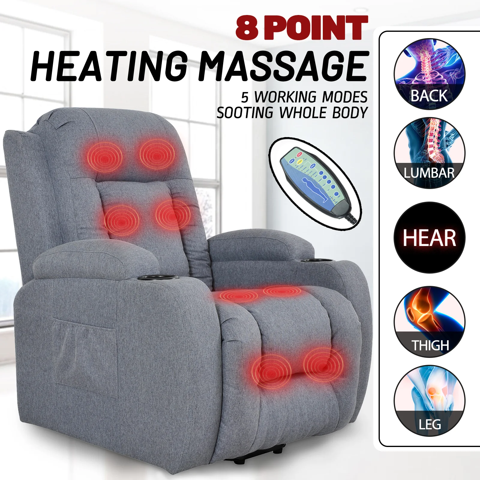 Power Lift Recliner 8 Point Massage Chair Heating