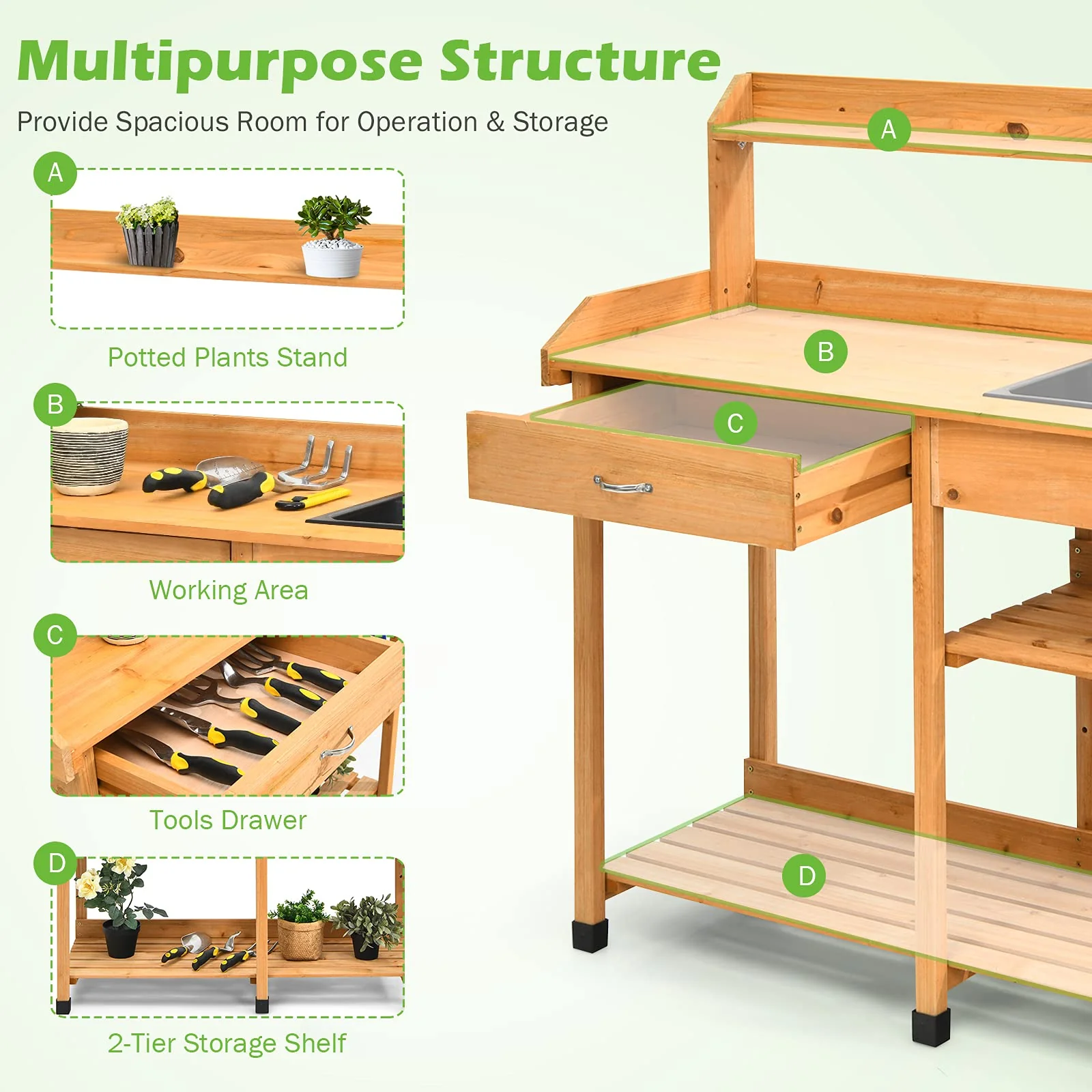 Giantex Garden Potting Bench Table, Wooden Potting Work Table