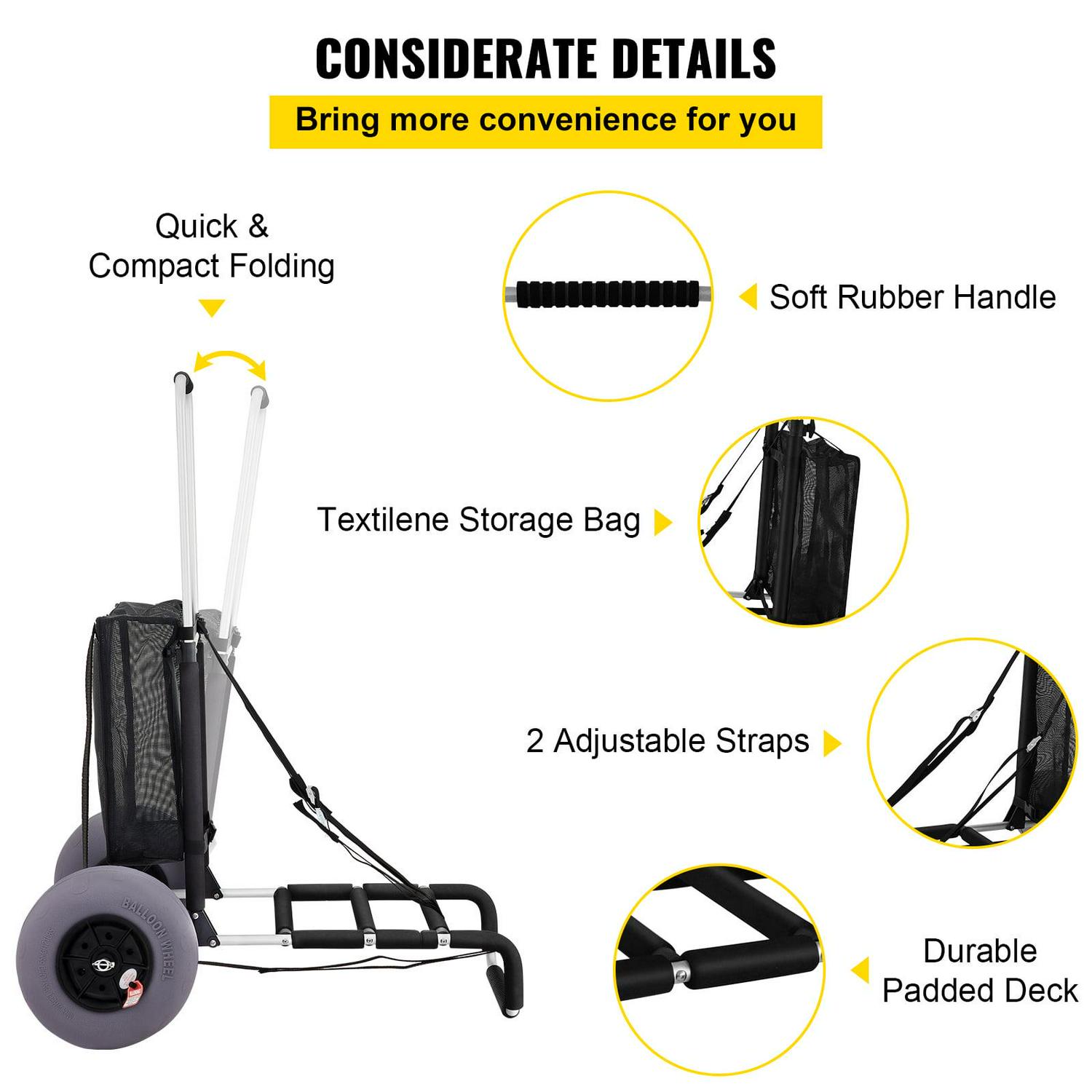 BENTISM Beach Cart for Sand, 165 lbs Capacity, Foldable, Adjustable Handle, 13��� Balloon Wheels, Black