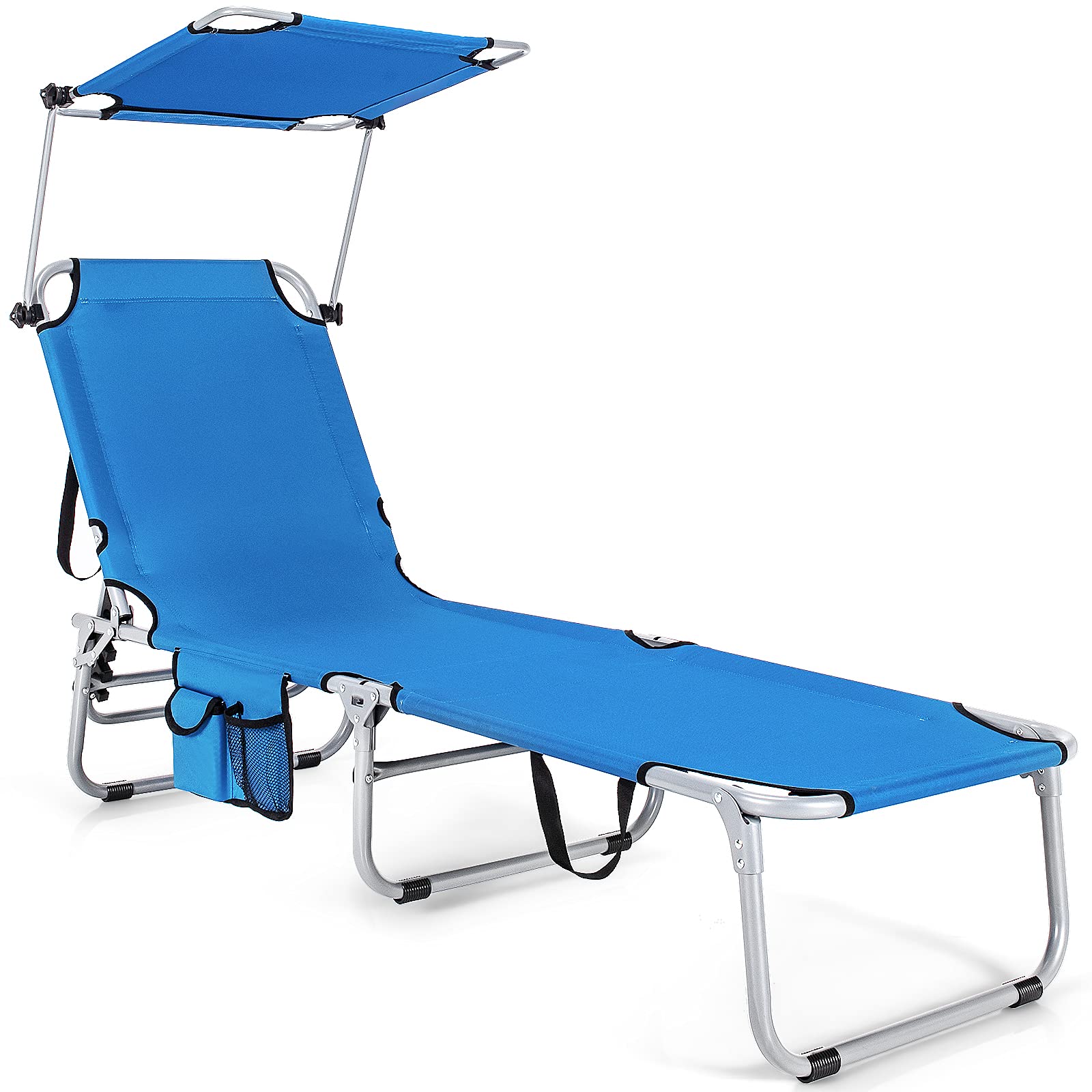 Folding Lounge Chair w/Shade Canopy and Storage Pocket
