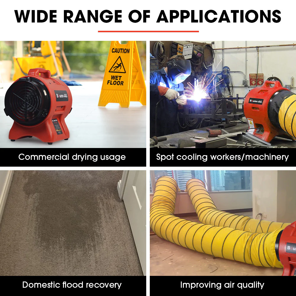 Baumr-AG 200mm 8 inch Portable Axial Air Mover Blower Fan with 10m Ventilation Duct