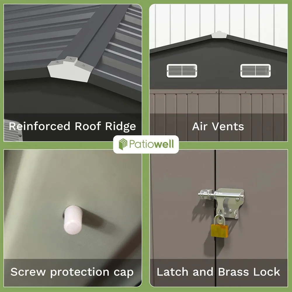 Patiowell 10 x 10 ft Outdoor Storage Metal Shed with Sloping Roof and Double Lockable Door