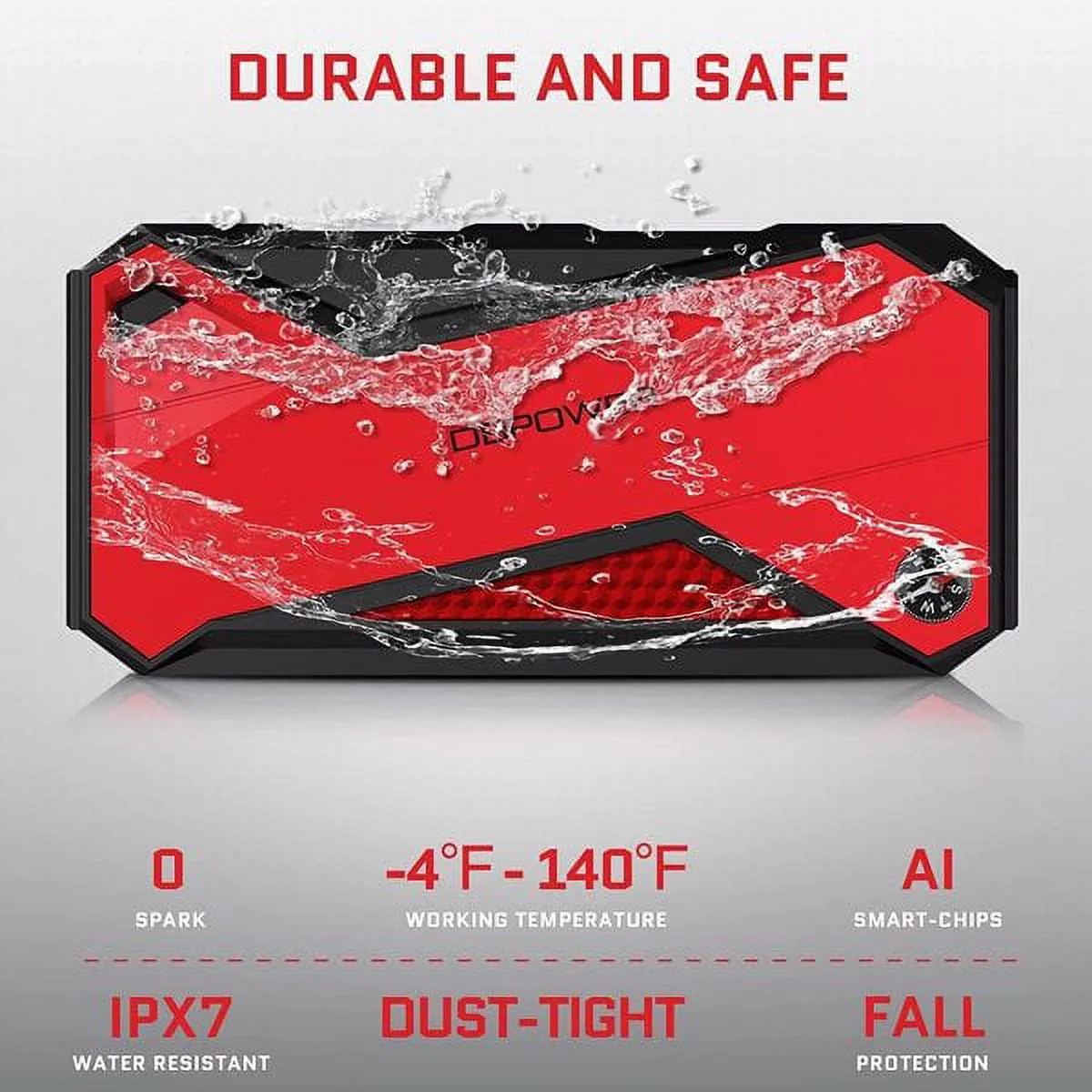 Peak 1600A 18000mAh Car Battery Jump Starter, up to 7.2 Gas, 5.5L Diesel Engines, Portable Battery Booster with Smart Charging Port, LCD Display, Intelligent Jumper Clamps, DJS90, Red Black