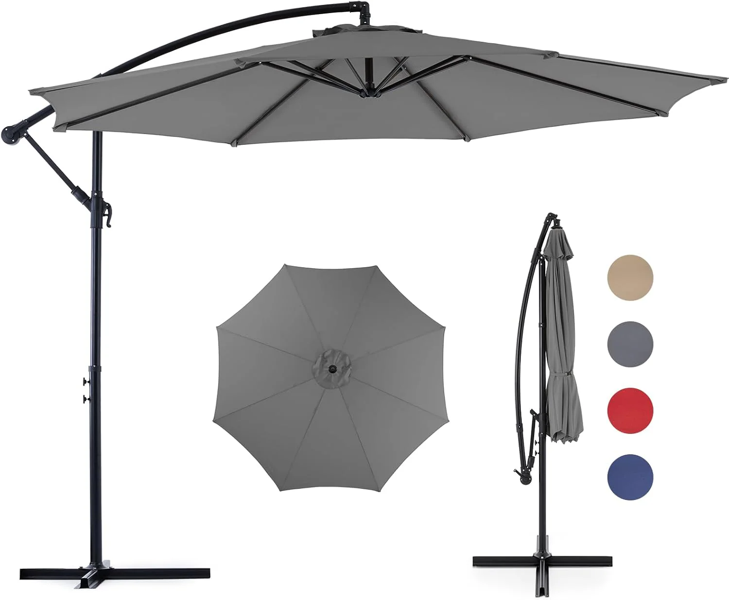 9.8FT Offset Patio Umbrella Hanging Cantilever Umbrella Outdoor Sun Shade with Easy Tilt Adjustment, 8 Ribs, UV Protection for Backyard, Lawn, Garden and Pool, Blue