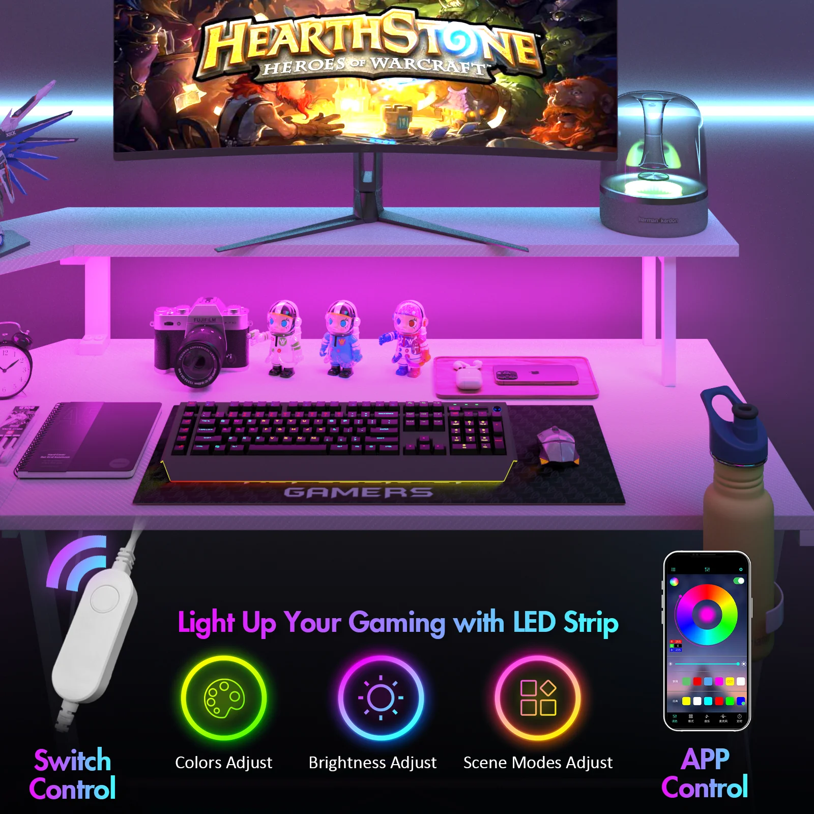 L Shaped Gaming Desk with LED Lights
