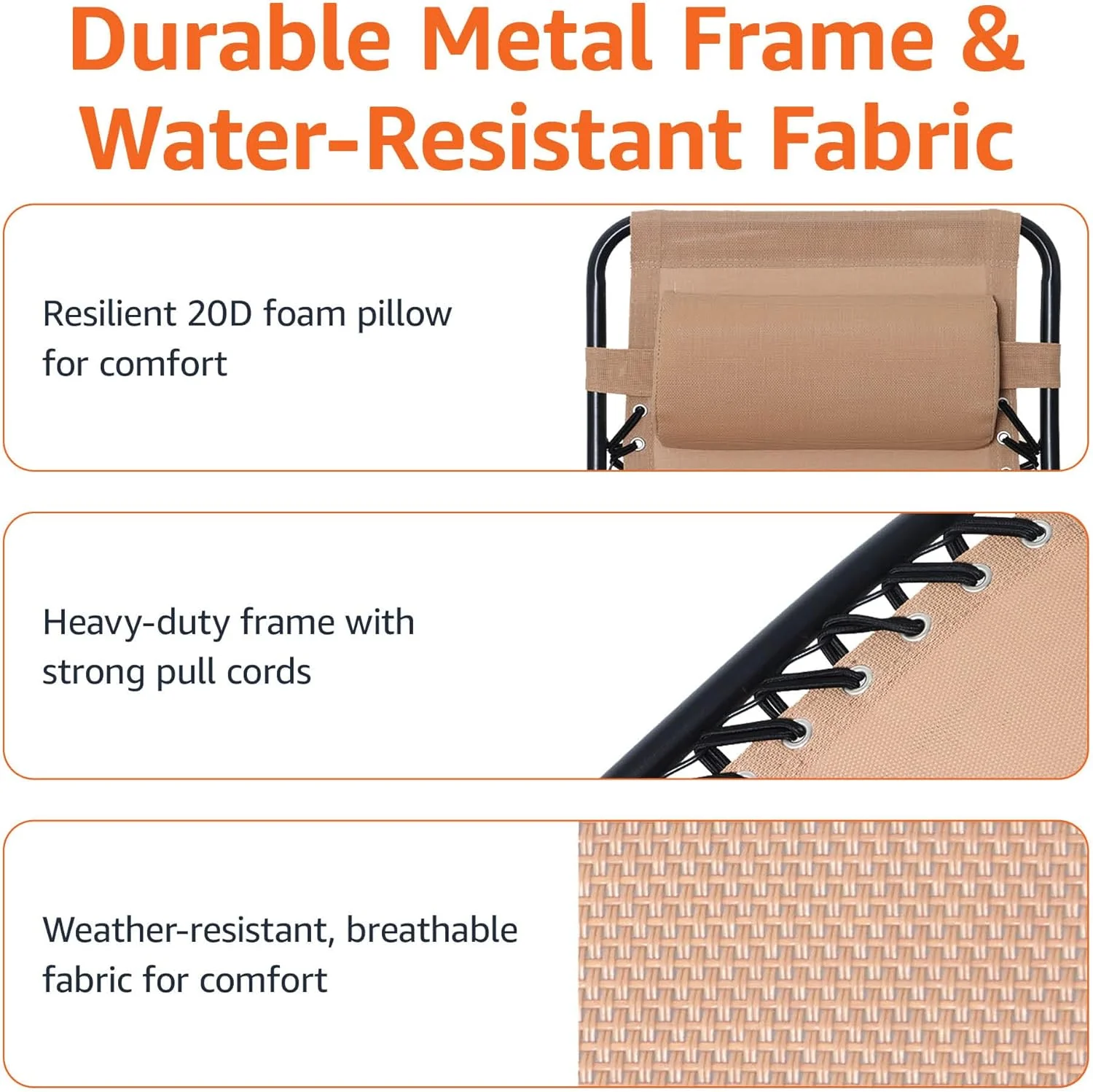 Amazon Basics Outdoor Patio Mesh Adjustable Zero Gravity Lounge Chair Recliners set of 2 with Side Table, 35 x 26 x 43 inches, Beige