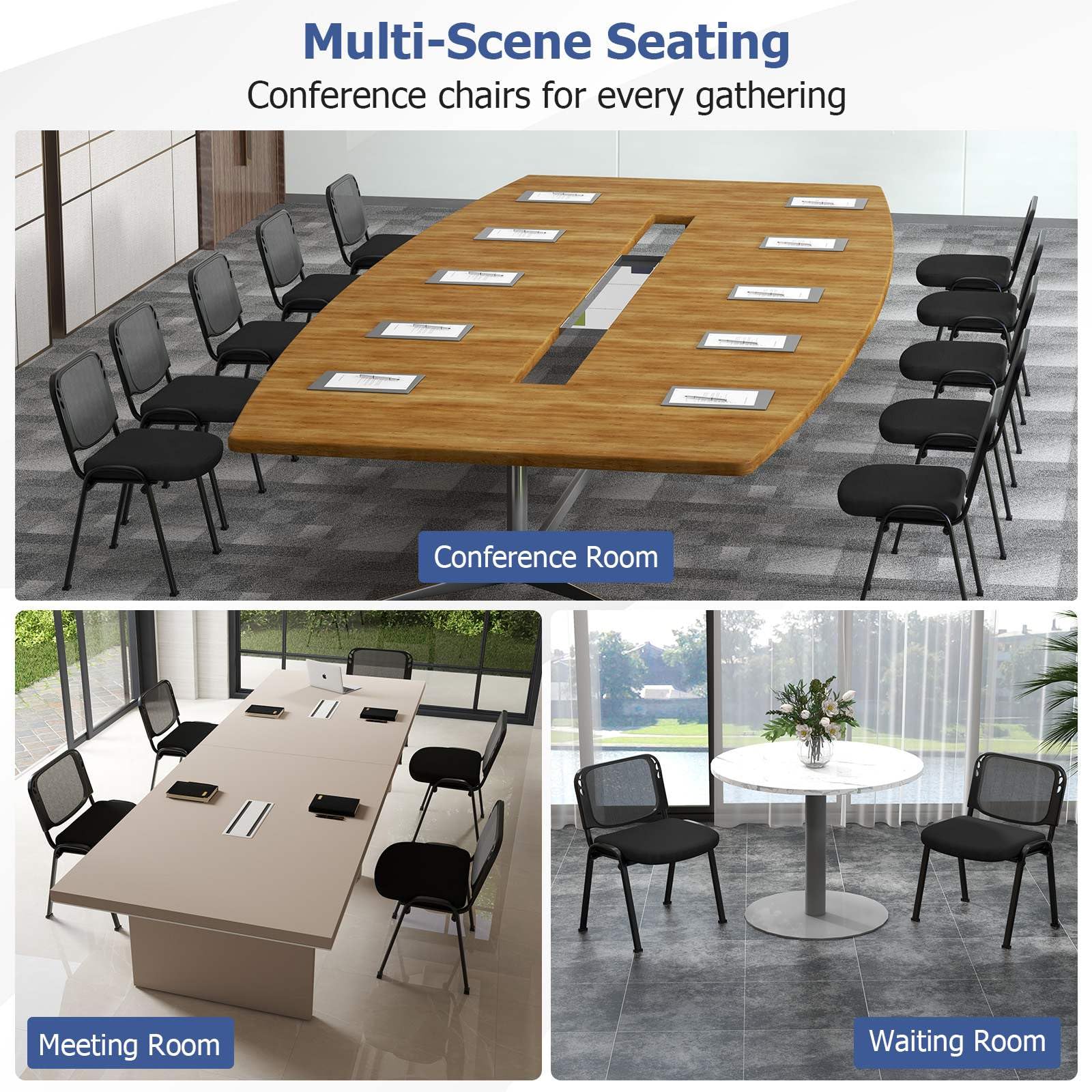 Set of 5 Office Desk Chairs Waiting Room Chair Stackable Reception Guest Chair