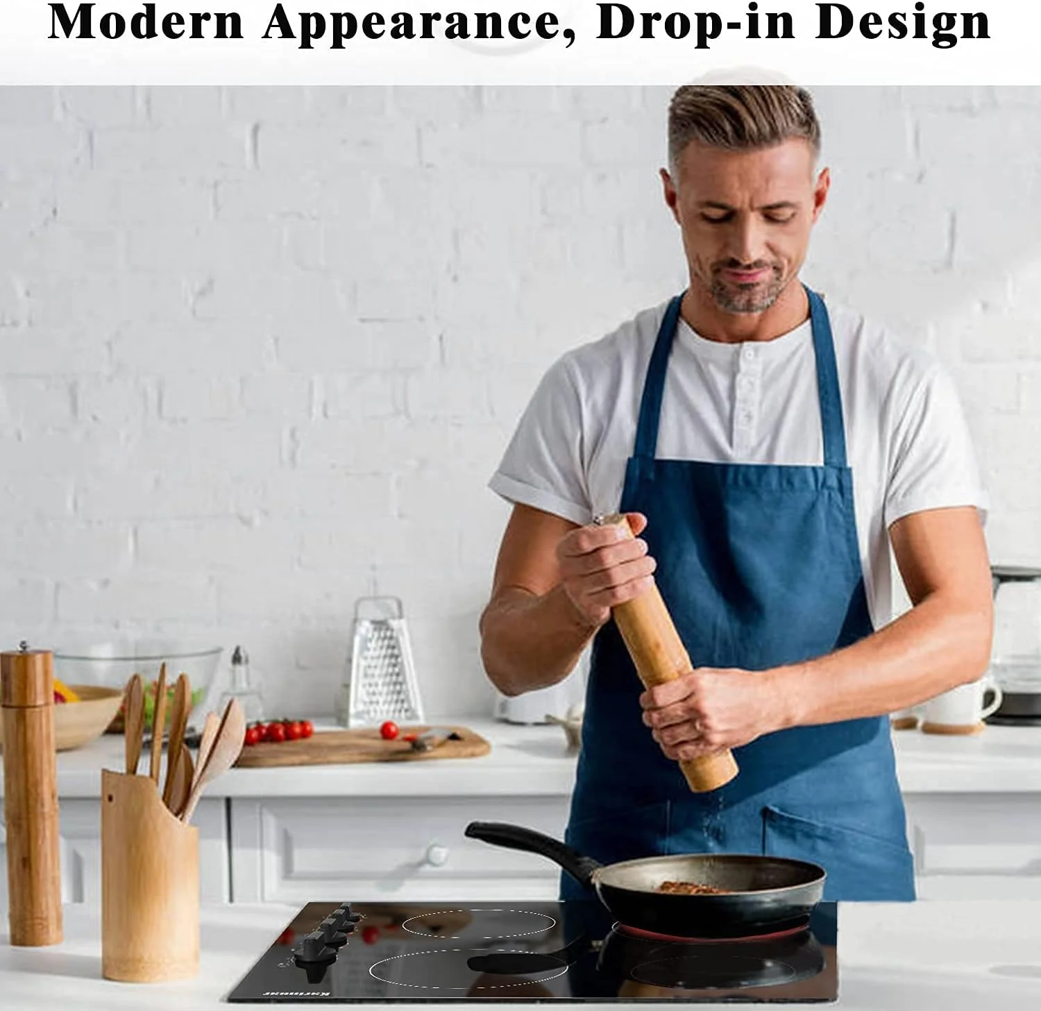 Karinear 30 Inch Electric Cooktop 4 Burners, Knob Control Built-in Ceramic Cooktop, 30