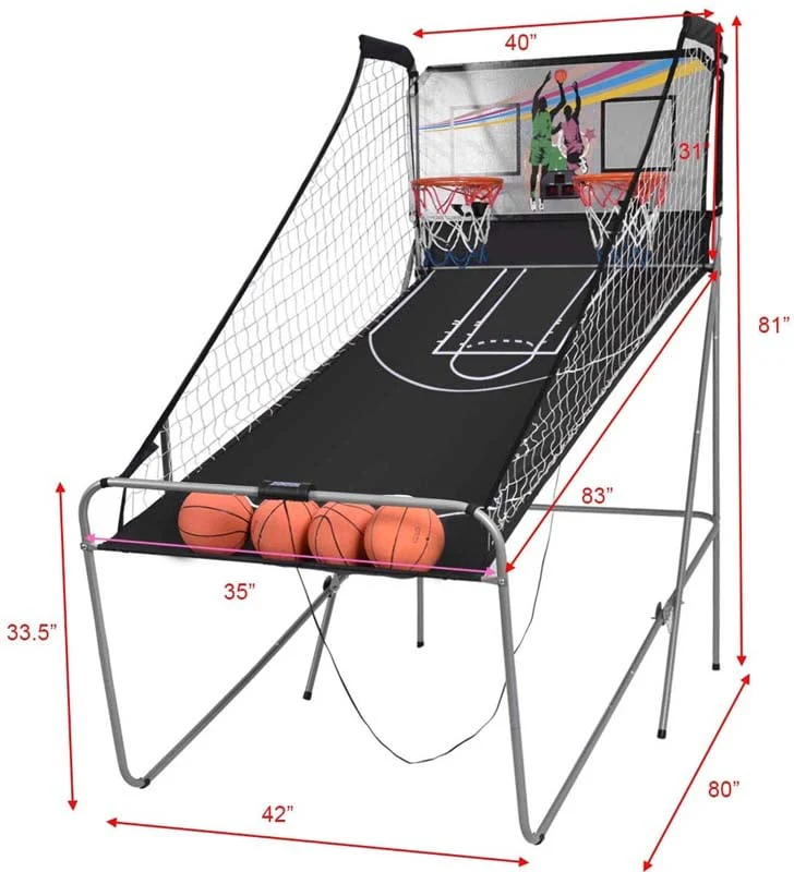 2 Player Foldable Basketball Arcade Game with 4 Balls, Indoor Double Shot Electronic Basketball Game