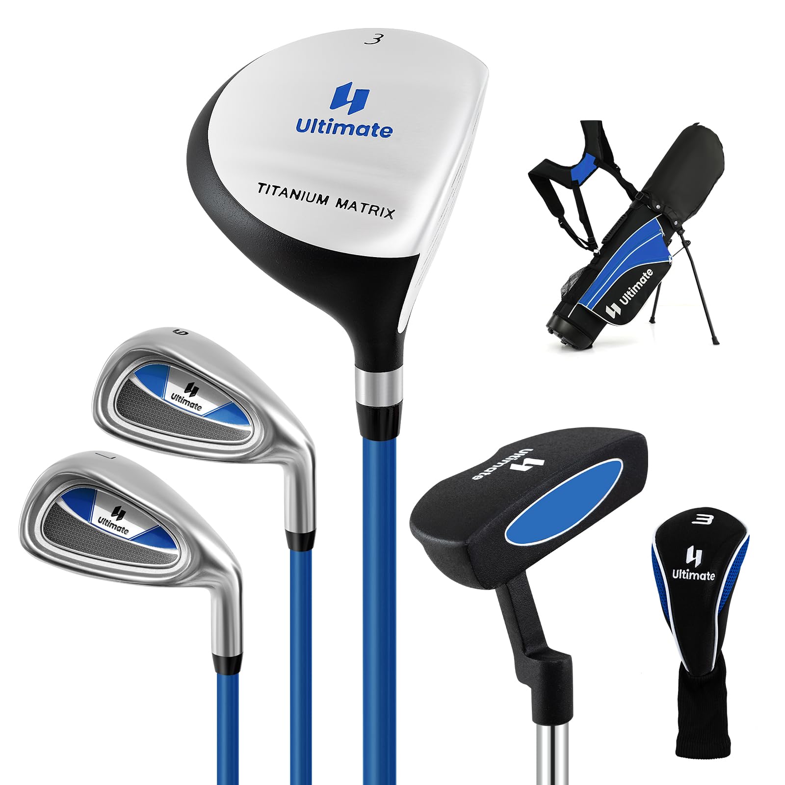 Junior Complete Golf Clubs Set for Kids, Right Hand Golf Clubs w/Stand Bag, Aged 8-10