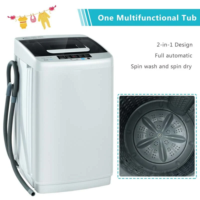 Full Automatic Portable Washing Machine with Drain Pump, 8.8 LBS 2-in-1 Top Load Washer Dryer Combo