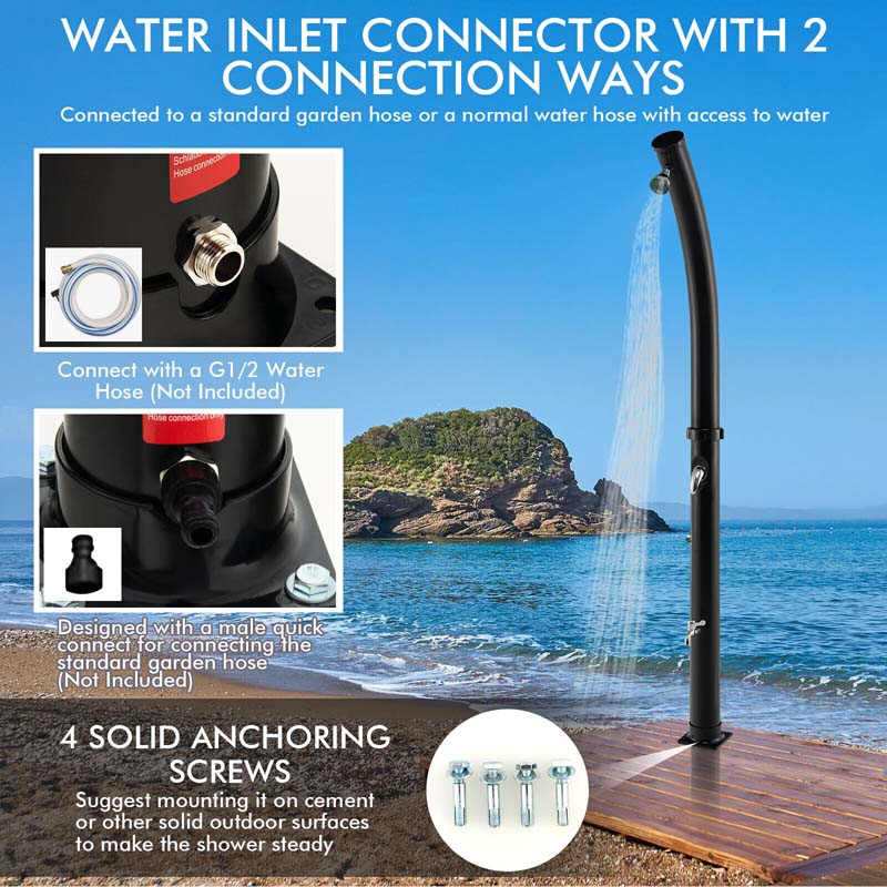 7.2 FT 5.3 Gallon Outdoor Solar-Heated Shower with 360�� Rotating Shower Head & Foot Shower for Poolside Beach
