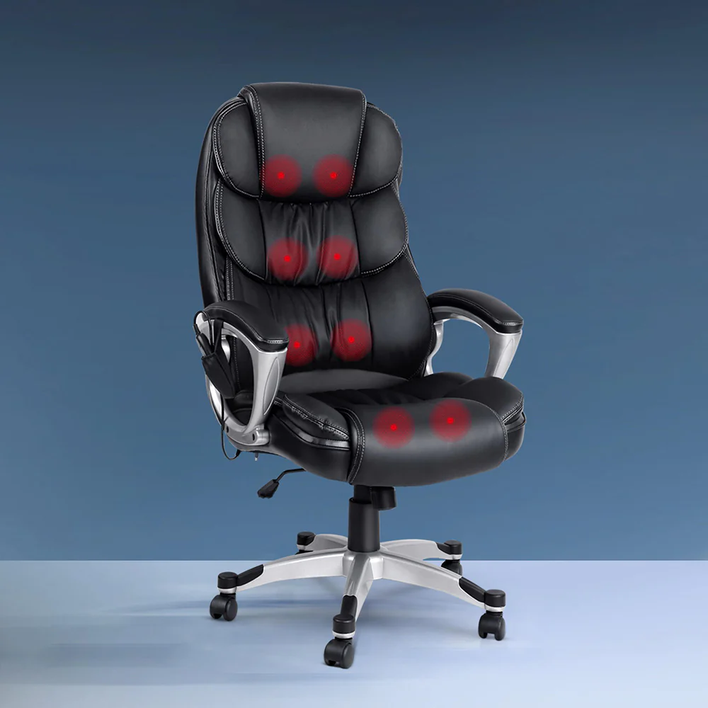 Artiss 8 Point Massage Office Chair Heated Seat PU Black