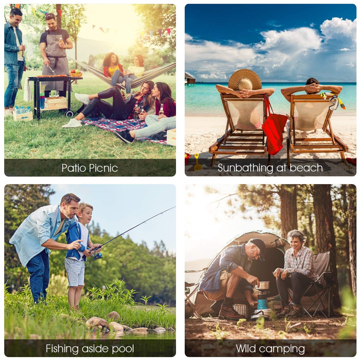 Double Folding Picnic Chairs Umbrella Mini Table Beverage Holder Carrying Bag