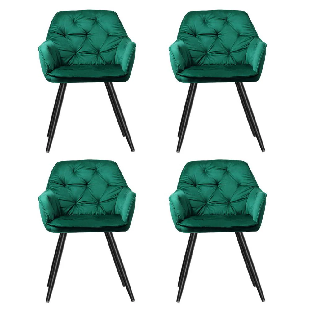 Artiss Dining Chairs Set of 4 Velvet Diamond Tufted Armchair Green