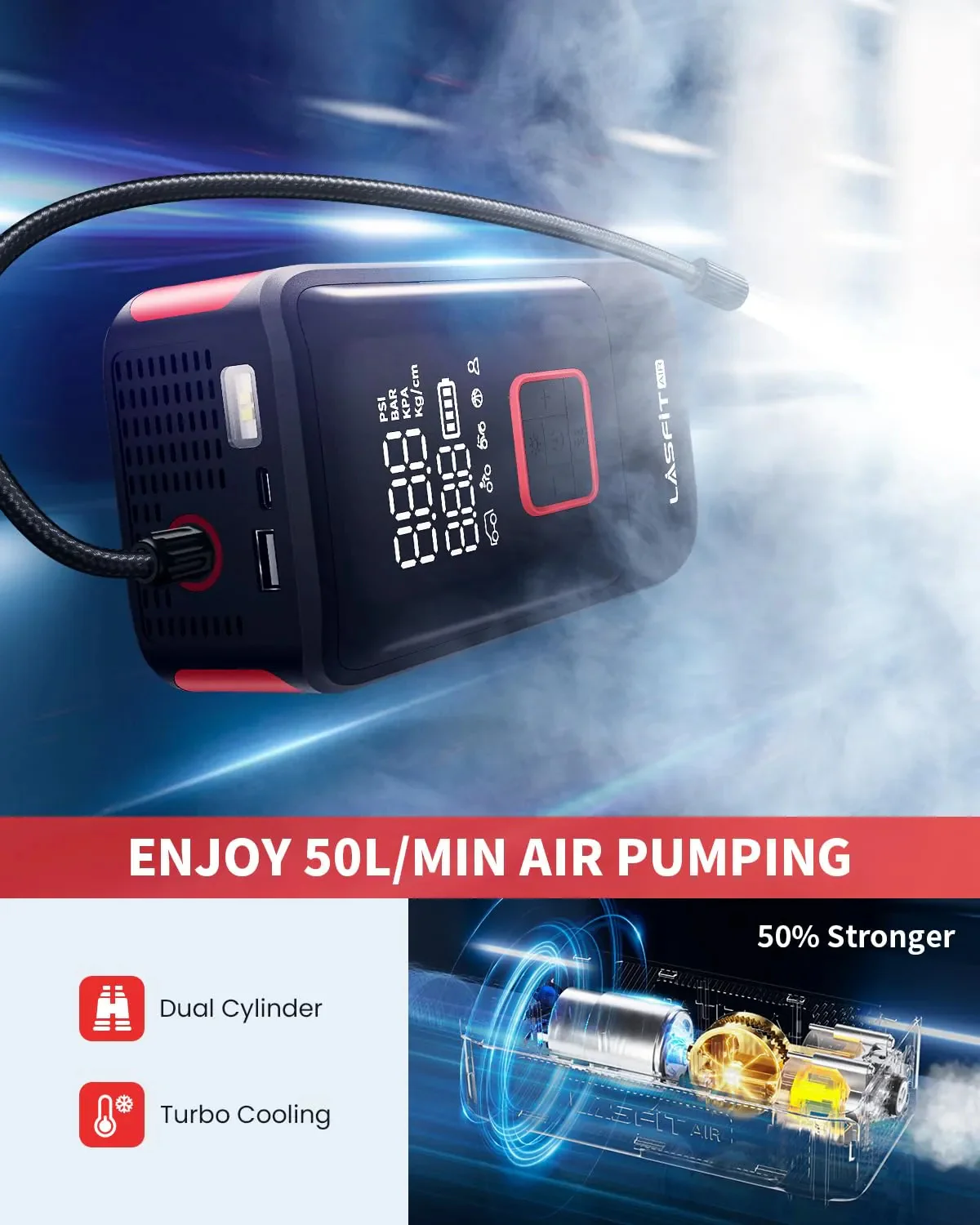 Tire Inflator Portable Air Compressor Fit Pickup Truck & Large Tires Air Pump for Car Tires w/Digital Pressure Gauge, Auto Stop, 150PSI Electric 12000mAh Cordless 12V Corded Dual-Use