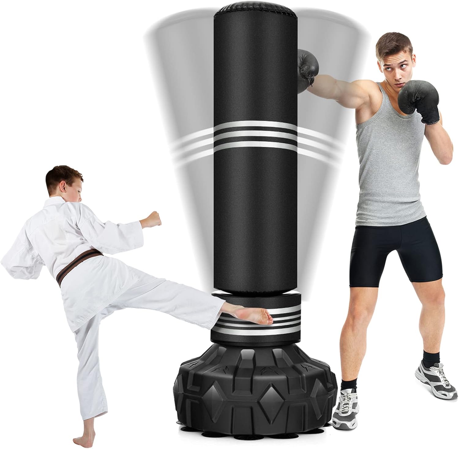 Costway 170 cm Freestanding Punching Bag, Heavy Boxing Bag with Stand for Adults Kids, MMA UFC Kick Training, Tear Resistant and Fast Rebound Stand Kickboxing Bag with Suction Cup Base for Home Gym