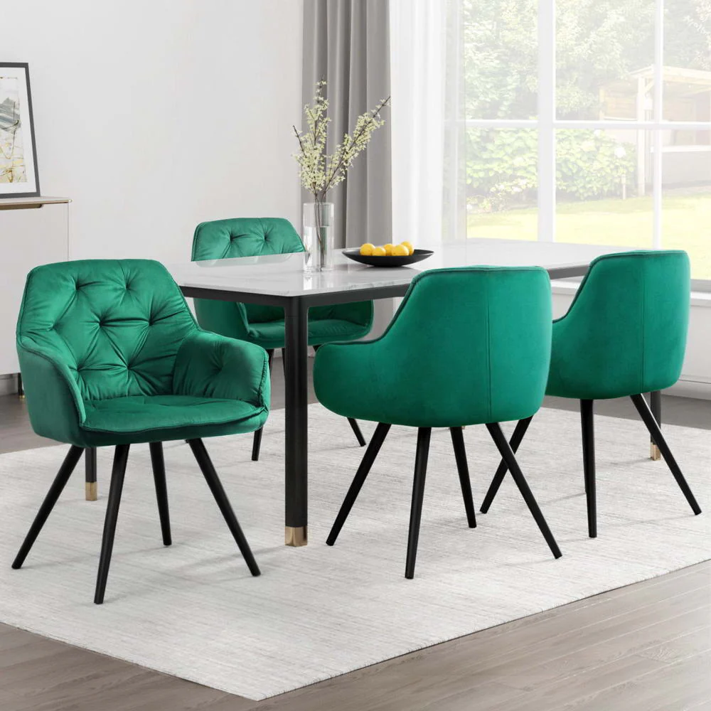 Artiss Dining Chairs Set of 4 Velvet Diamond Tufted Armchair Green