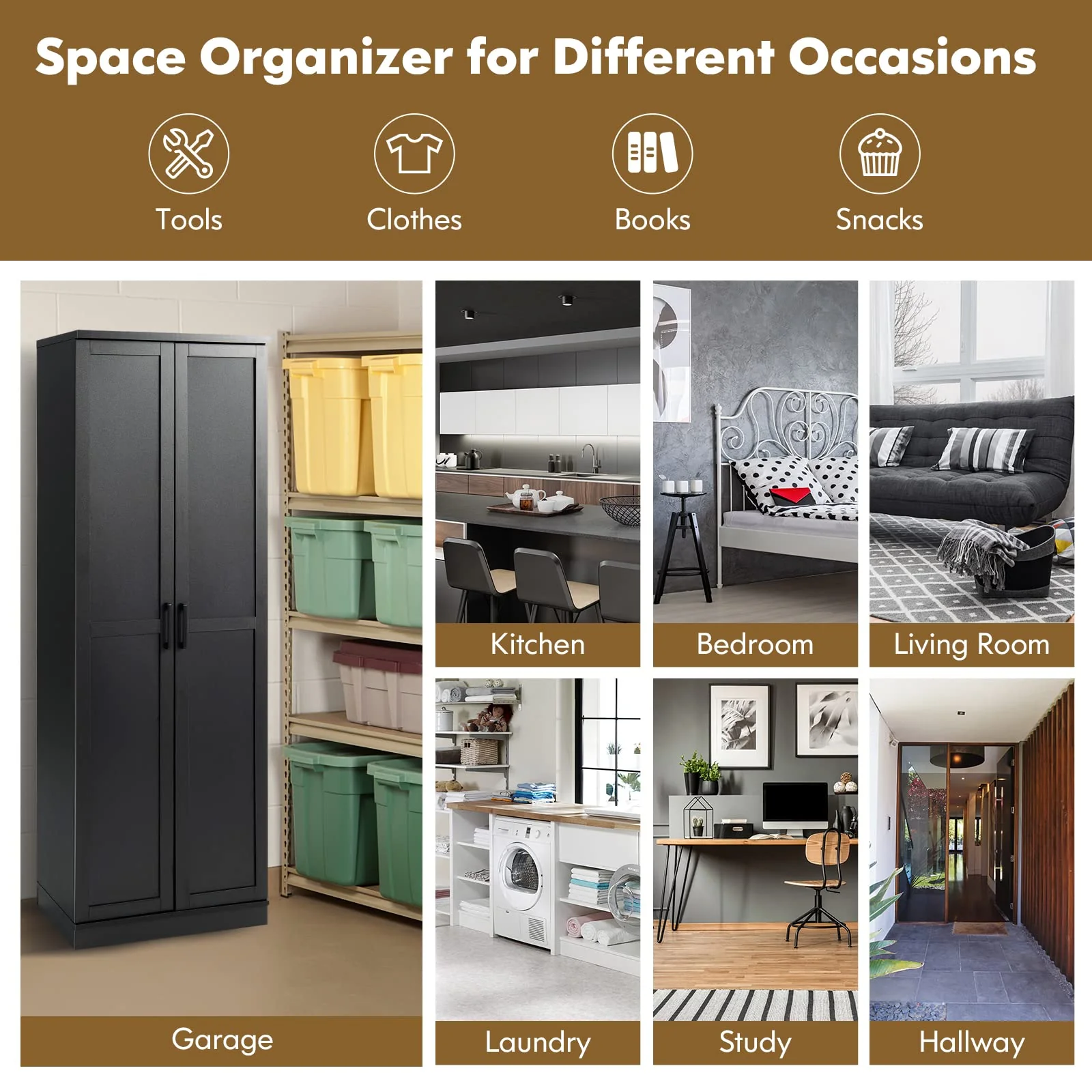 Giantex 178 cm Kitchen Pantry Cabinet, Utility Storage Cabinet w/ 2 Doors & 5 Shelves