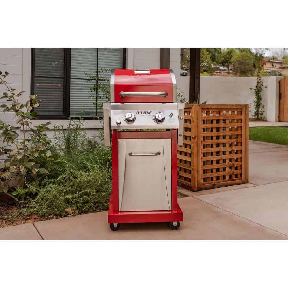 Nexgrill Deluxe 2-Burner Propane Gas Grill, Red ?C Stainless Steel, 28,000 BTUs, Compact Design