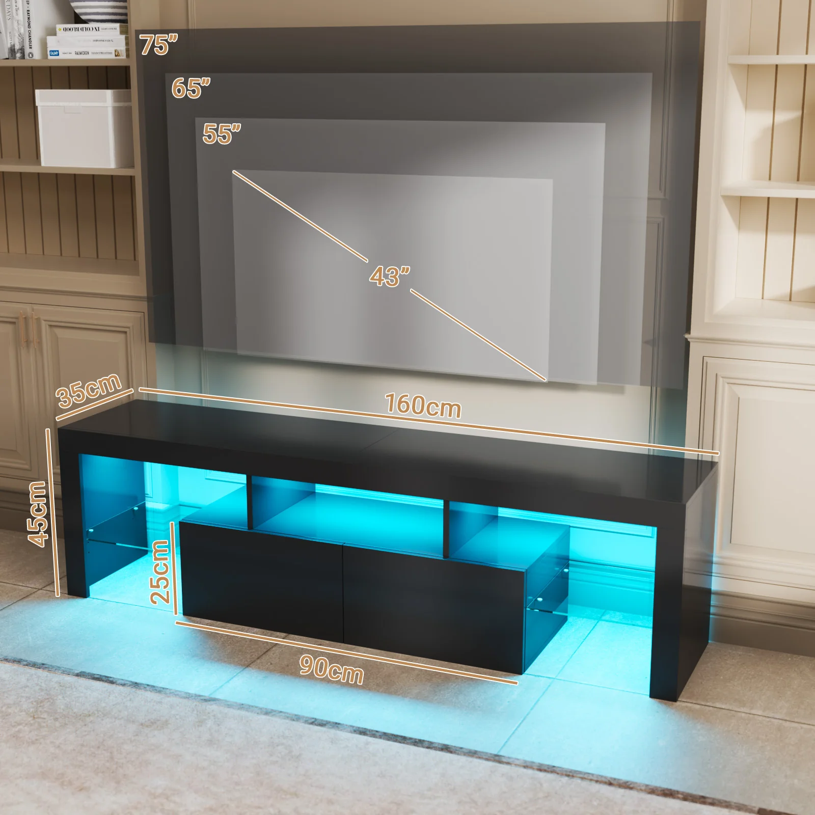 TV Cabinet 160cm RGB LED Entertainment Unit Black