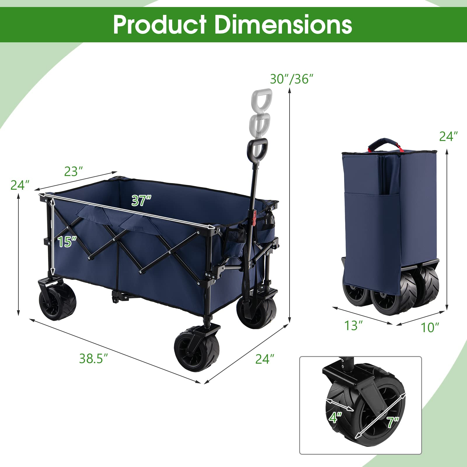 Collapsible Wagon Cart, Foldable Heavy Duty Utility Wagon with Adjustable Handle