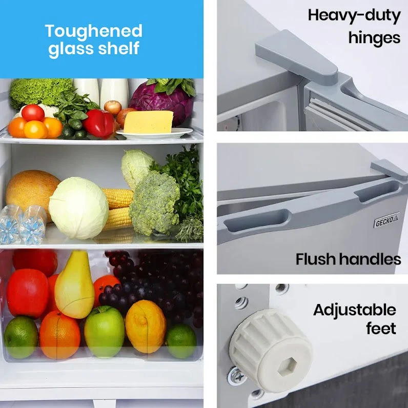 GECKO 95L Portable Upright Fridge and Freezer, 12V/24V for Camping, Caravans, Silver