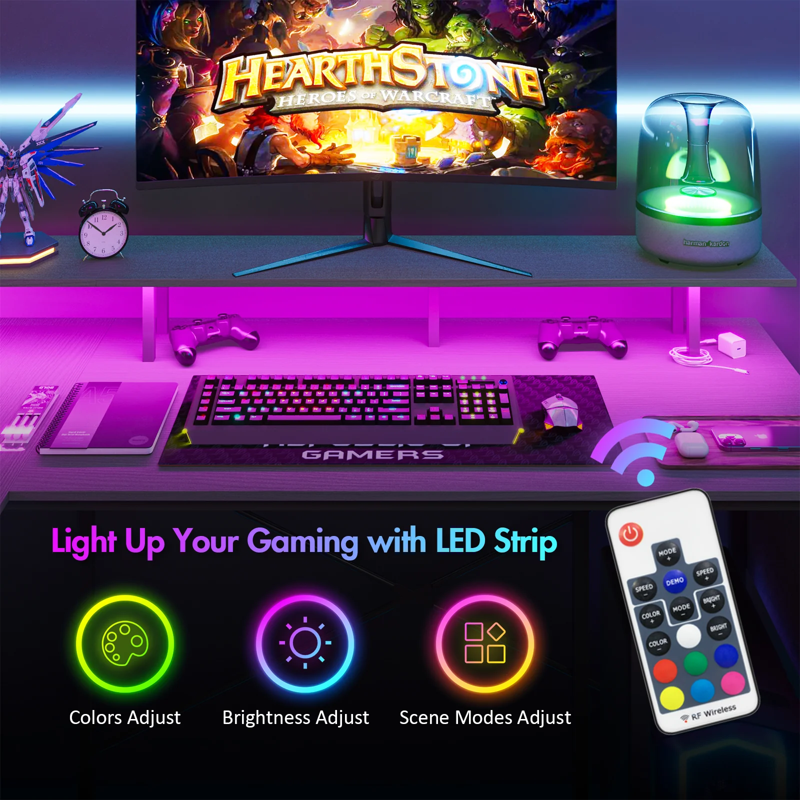 L Shaped Gaming Desk with LED Lights