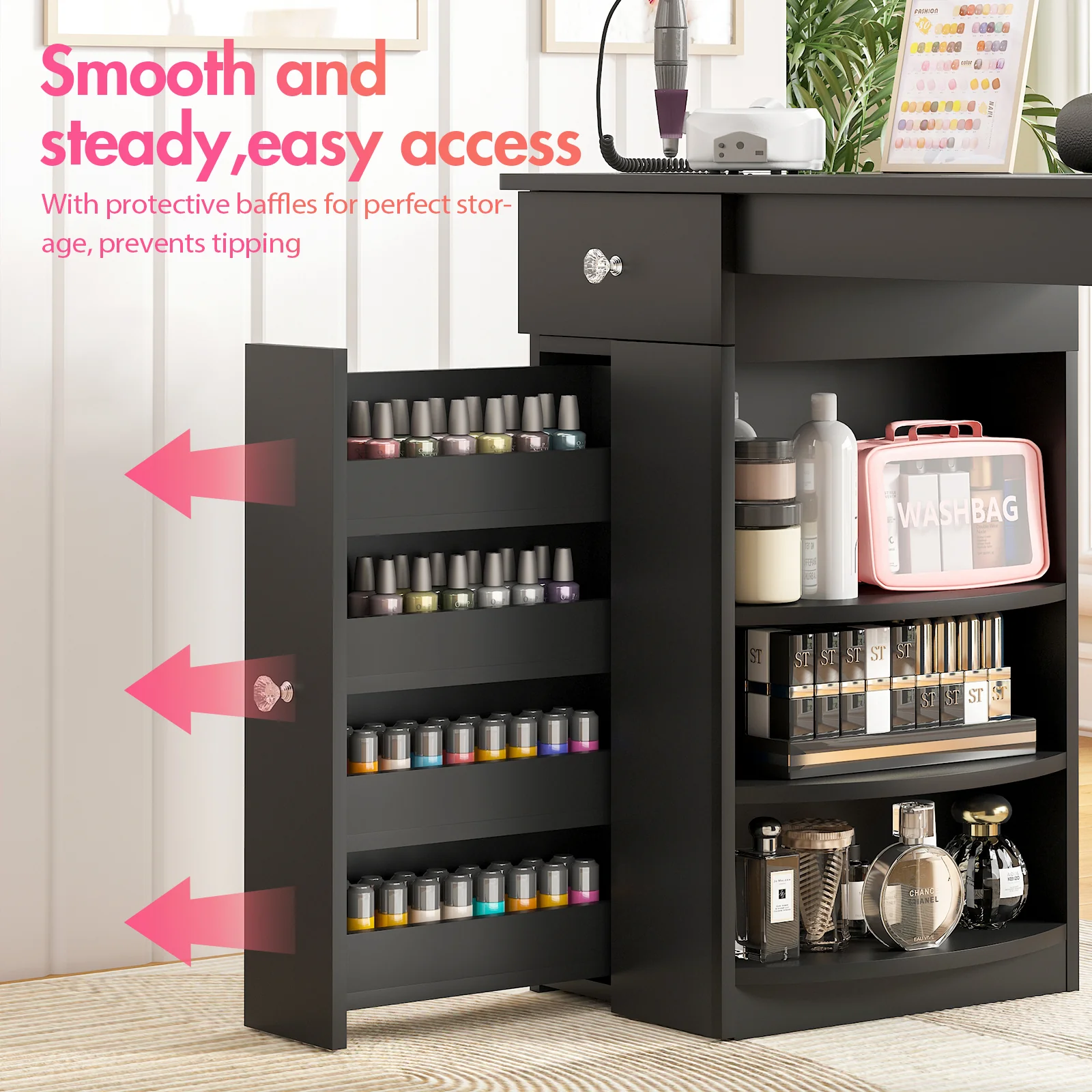 Manicure Table Glass Top w/Dust Collector