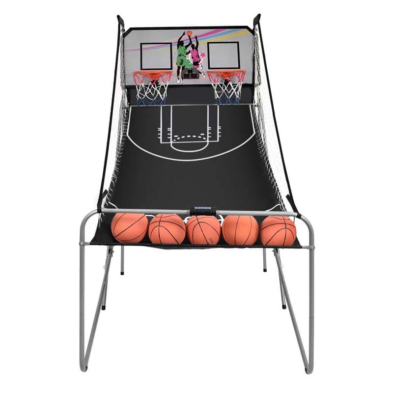 2 Player Foldable Basketball Arcade Game with 4 Balls, Indoor Double Shot Electronic Basketball Game