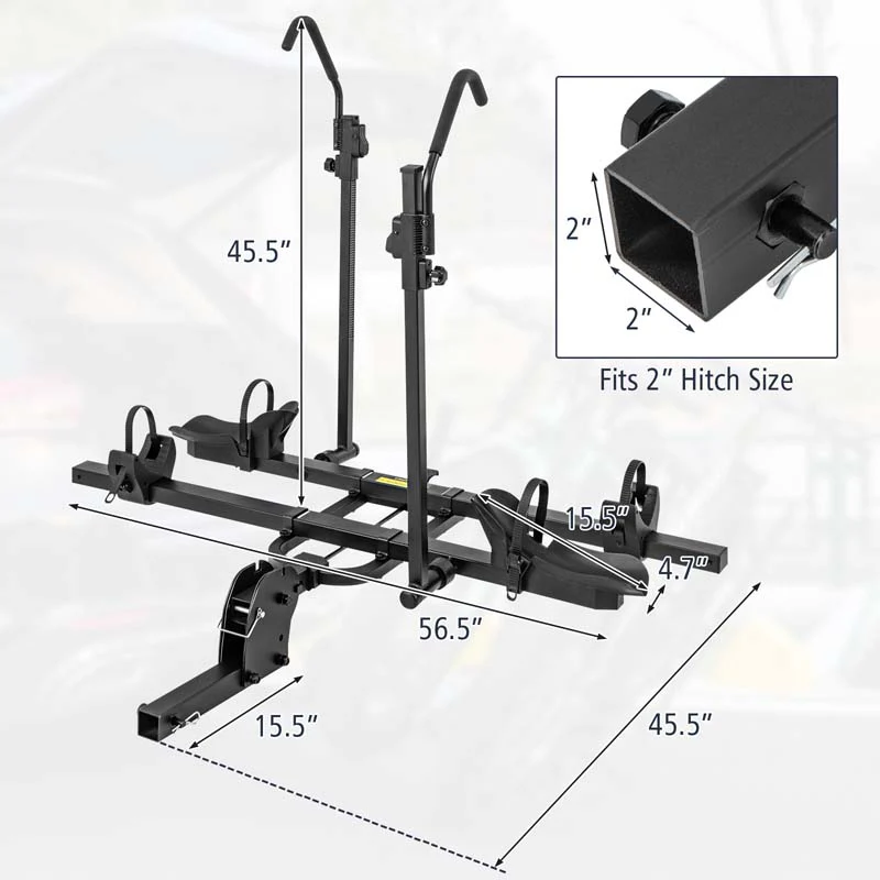 2 Inch Foldable Hitch Mount Bike Rack 2 Bikes Platform Style Carrier with Tilt-able Design for Easy Trunk Access