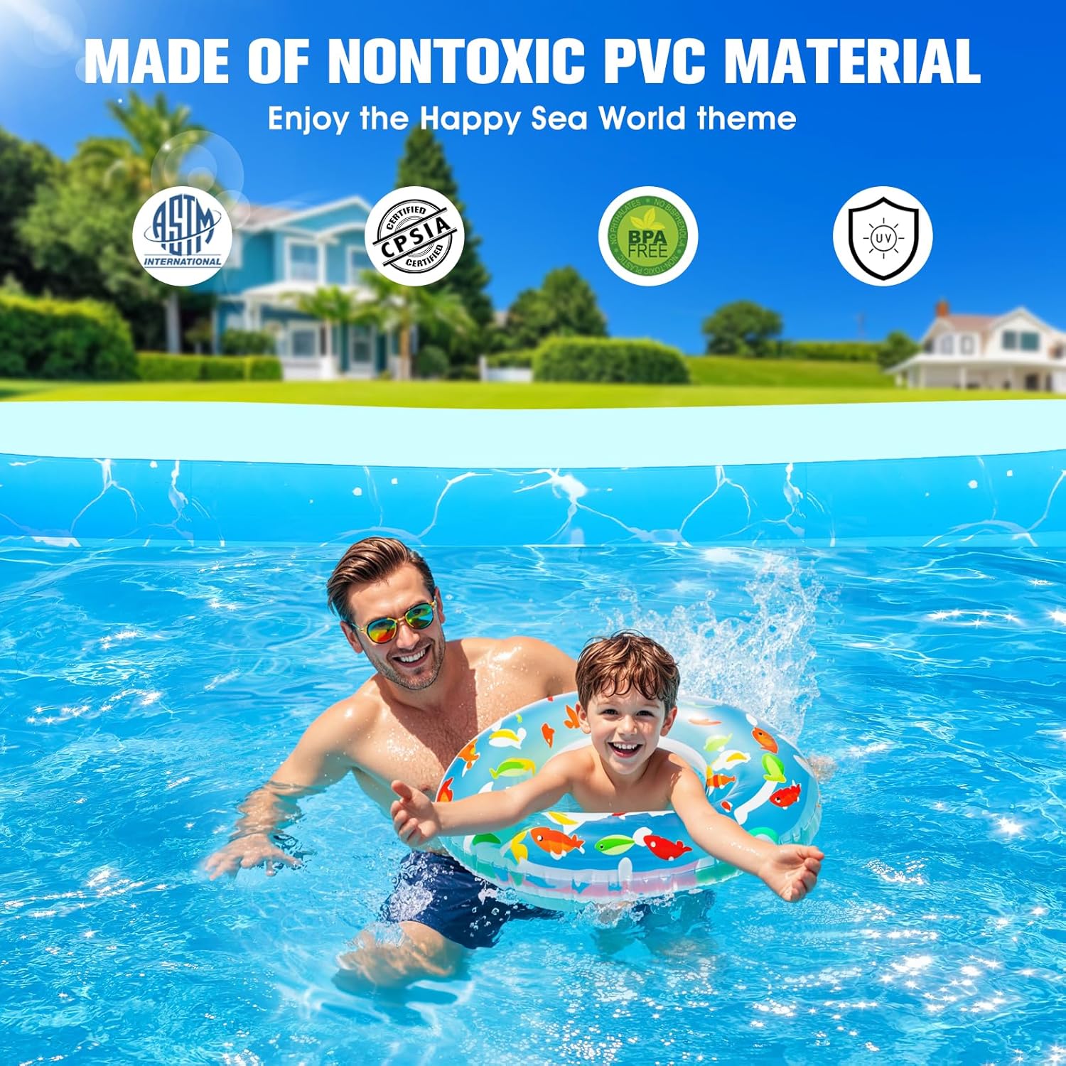 Inflatable Pool with Seat and Pool Lights, Durable Thickened Large Size Family Inflatable Pools for Adults Blow Up Pools,105