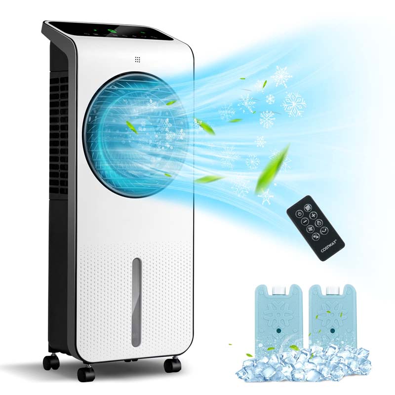Portable Evaporative Air Cooler, 3-in-1 Swamp Cooler with Fan & Humidifier, 360�� Rotating Fan Blade, 12H Timer