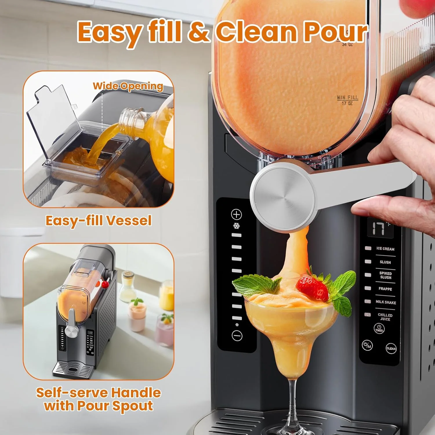 Slushie Machine - Professional Frozen Drink Maker No Ice Needed- Slushy Machine for Home with LED Display - One-Touch Reservation & 6 Pre-set Programs for Frozen Margaritas, Frapp��s & Ice Cream