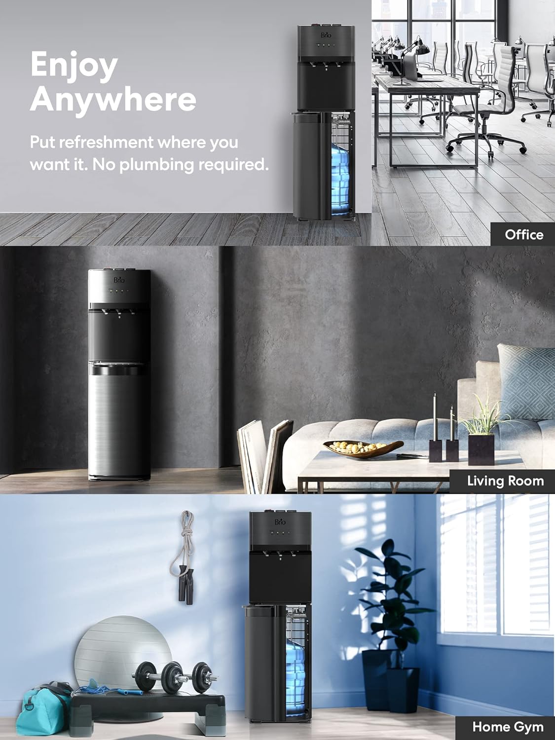 Self Cleaning Bottom Loading Water Cooler Water Dispenser  ?Black Stainless Steel - 3 Temperature Settings - Hot, Room & Cold Water