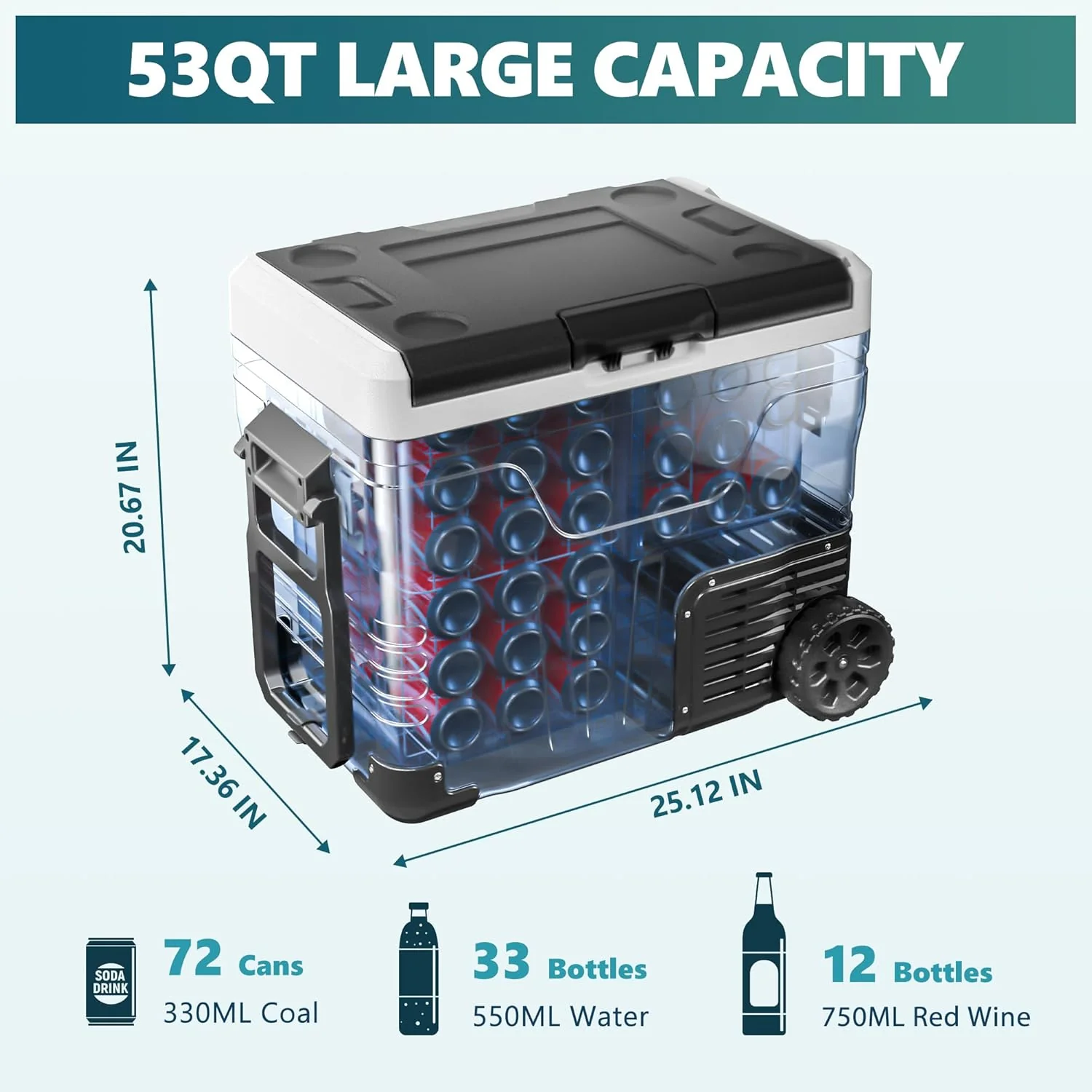 12 Volt Refrigerator, 37QT(35L) Electric Cooler, Portable Freezer 12V/24V DC 110-240V AC, 12V Fridge -4�H~68�H, 12V Cooler with Wheels & 2 Baskets for Travel, Truck, Boat, Camping