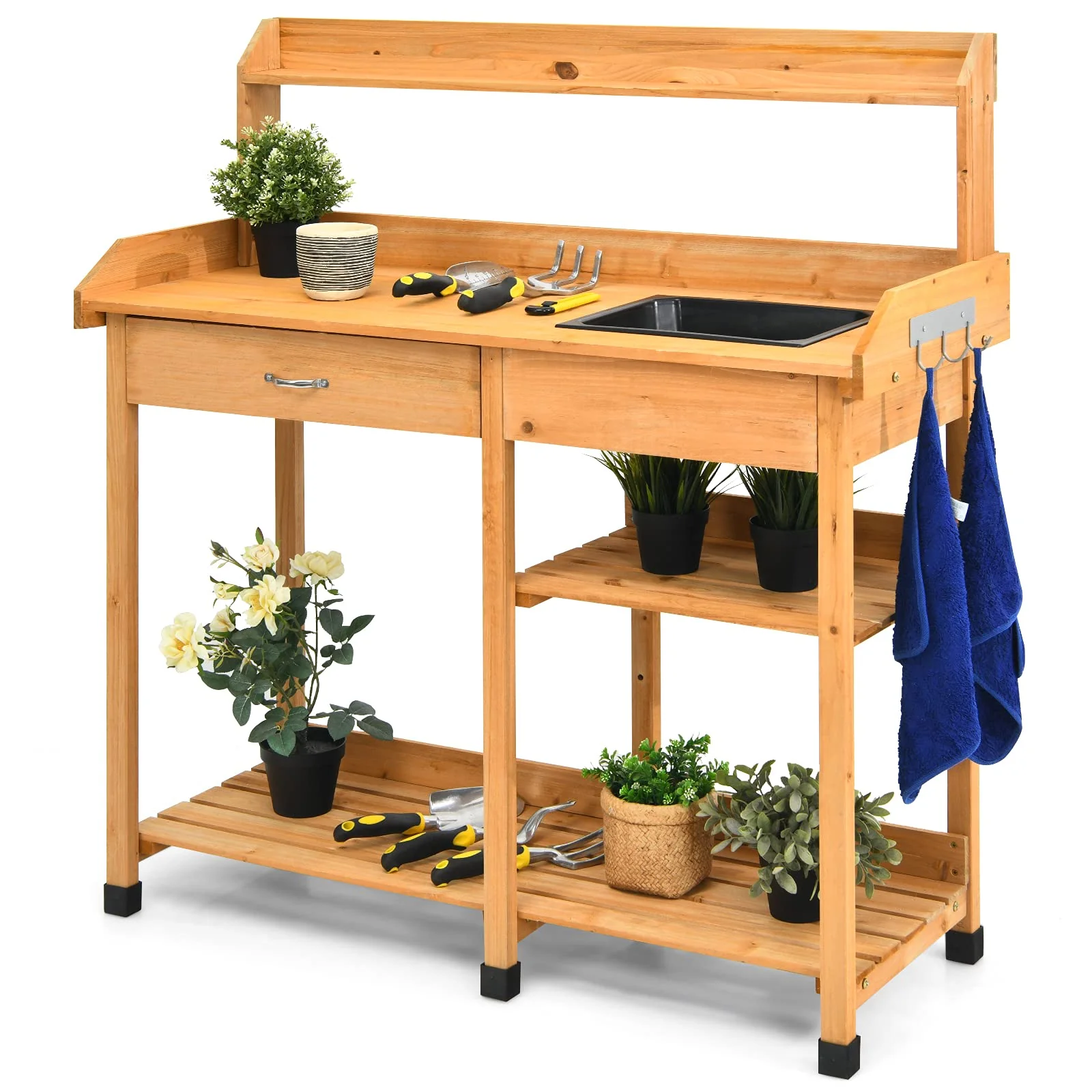 Giantex Garden Potting Bench Table, Wooden Potting Work Table