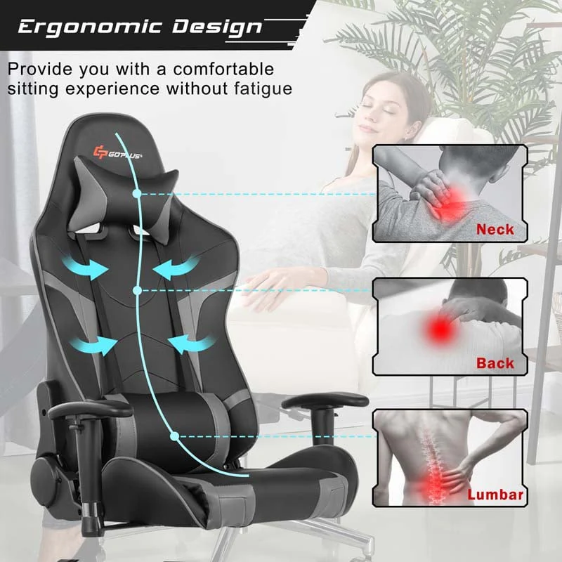 Ergonomic Swivel Massage Gaming Chair Recliner, E-Sport Gamer Racing Chair, Computer Office Chair with Headrest & Lumbar Support