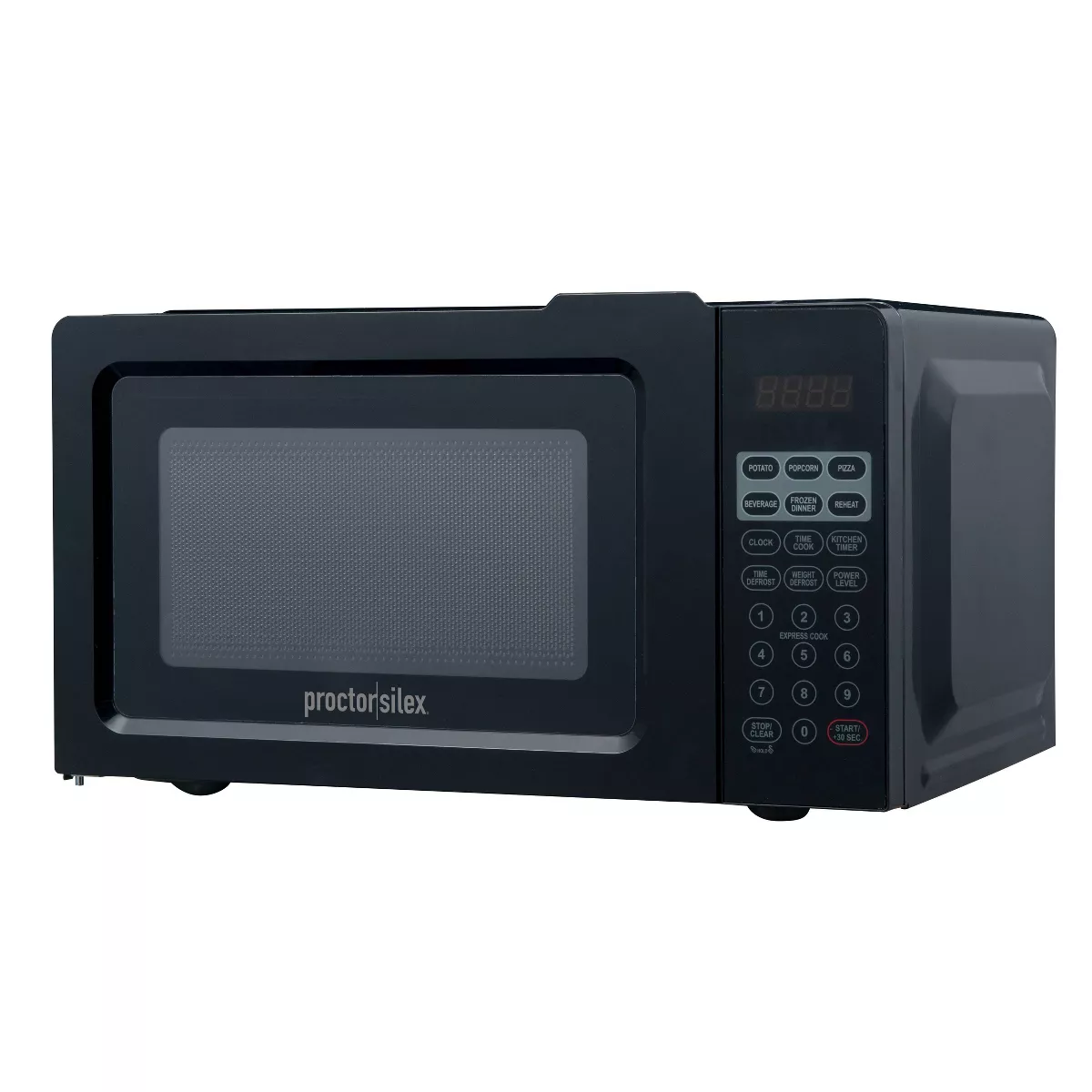 Proctor Silex 700W Countertop Microwave, 0.6 Cu. Ft, Black, Green LED Display, 10 Power Levels