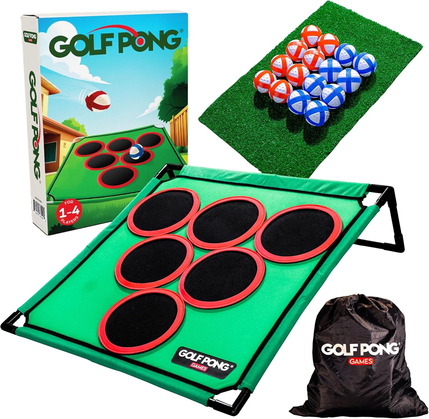 Golf Pong® Versus - Fun Yard Games - Backyard Games for Young Adults, Fathers & Golfers, Includes 16 Velcro Golf Balls, Putting Mat & Case - Casual Home Golf Games for Adults Outdoor & Indoor