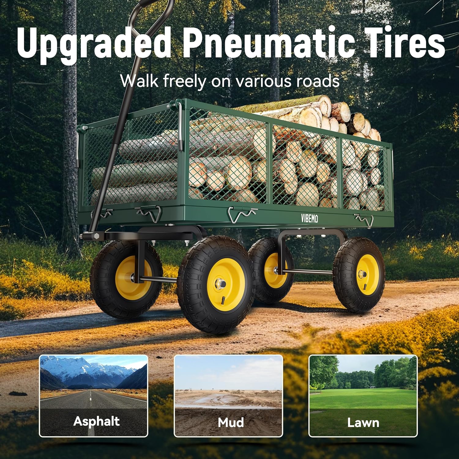 Steel Garden Cart, 2-in-1 1400 lbs Heavy Duty Utility Wagon, with Removable Mesh Sides to Convert into Flatbed, 240?? U-Turn 13