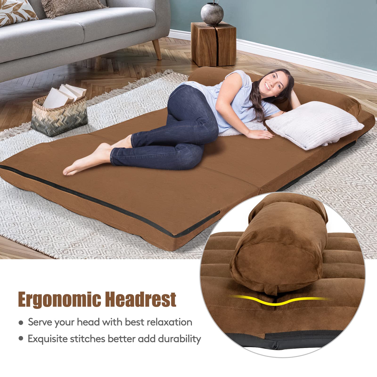 Giantex Adjustable Floor Sofa 6-Position Foldable Lazy Sofa Bed with Detachable Cloth Cover