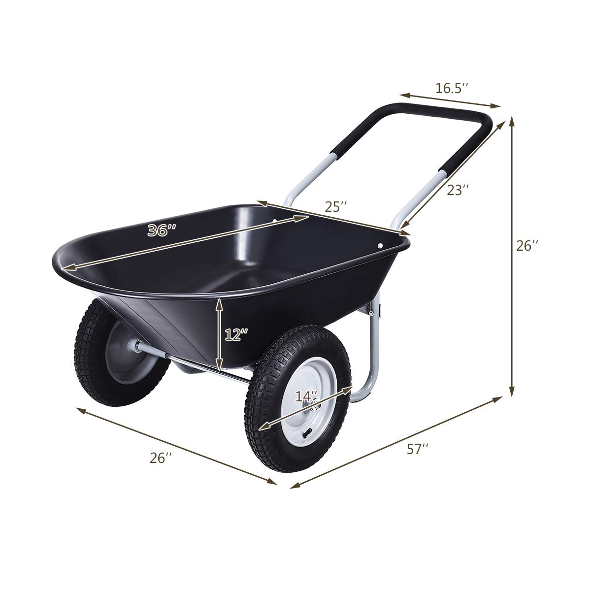 Dual Wheel Wheelbarrow, Heavy Duty Garden Cart, 330 lbs Capacity Utility Cart
