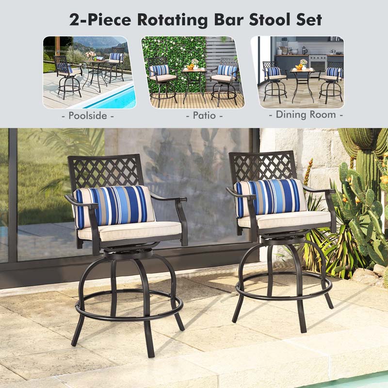 2/4 Pcs 360�� Swivel Rocking Bar Stools with Back & Soft Cushions, Steel Frame Outdoor Bar Height Dining Chairs