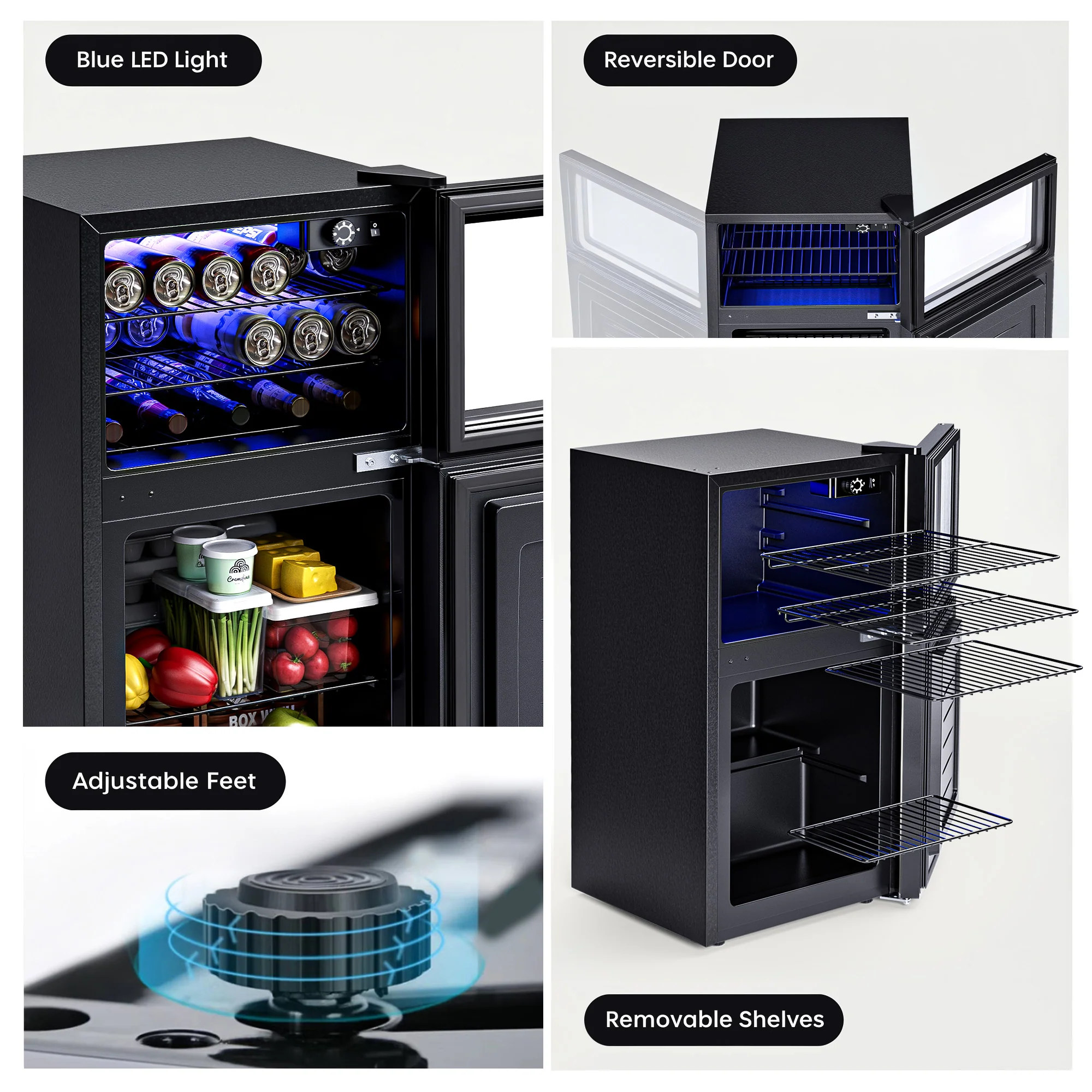 80L 2-Door Mini Fridge with Freezer