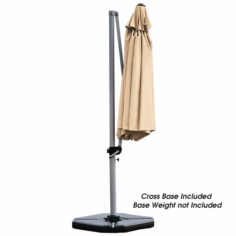 11 FT Patio Offset Cantilever Umbrella 360�� Rotation Tilt with Cross Base & Crank Handle
