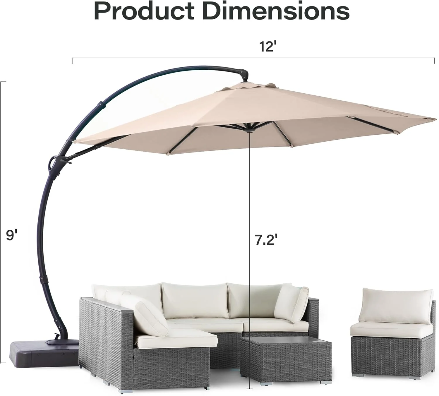 LAUSAINT HOME Outdoor Patio Umbrella with Base included, 11 FT Deluxe Curvy Cantilever Umbrella Heavy Duty Offset Hanging Umbrella with 360�� Rotation for Market, Pool, Garden, Backyard, Deck (Beige)