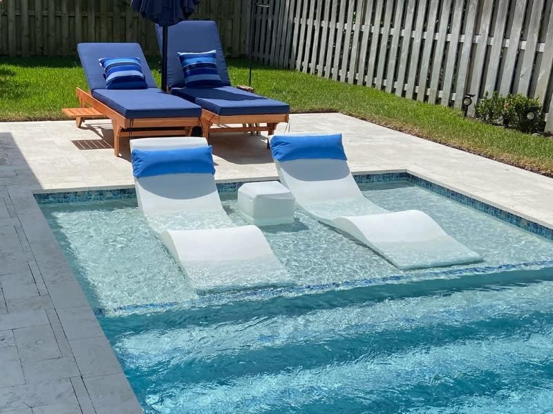Classic White - in-Pool Chaise Lounger �C Designed for Water Depths Up to 9�� �C Aqua Outdoors �C Set of 2 �C Compatible with All Pool Types - Poolside & Sun Deck Tanning