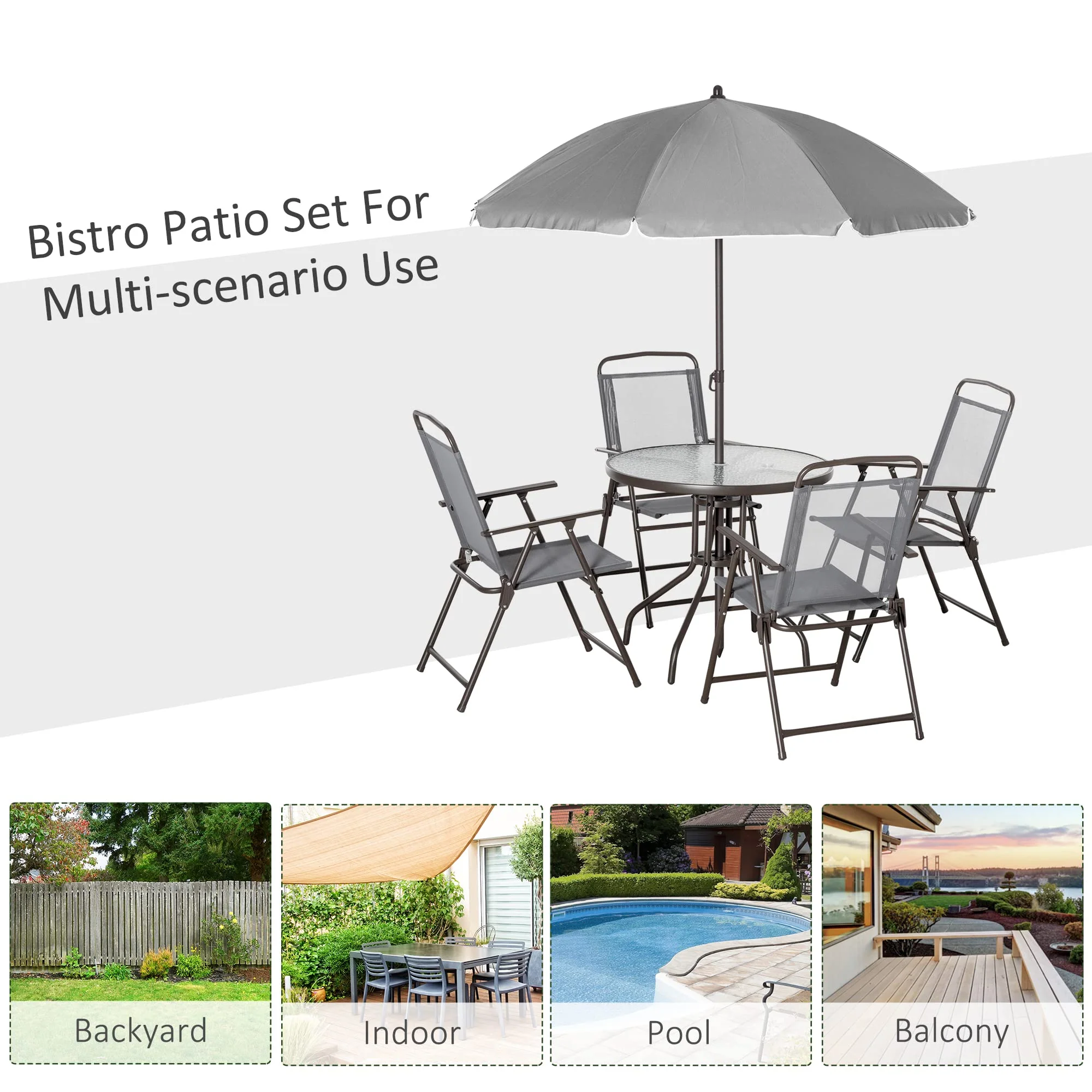 Outsunny 6 Piece Patio Dining Set for 4 with Umbrella